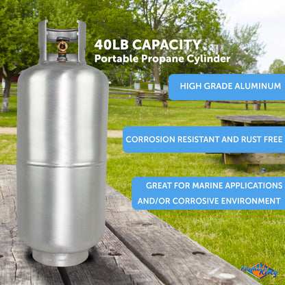 Flame King Lightweight Aluminum 40lb Propane Tank Cylinder Premium OPD Valve
