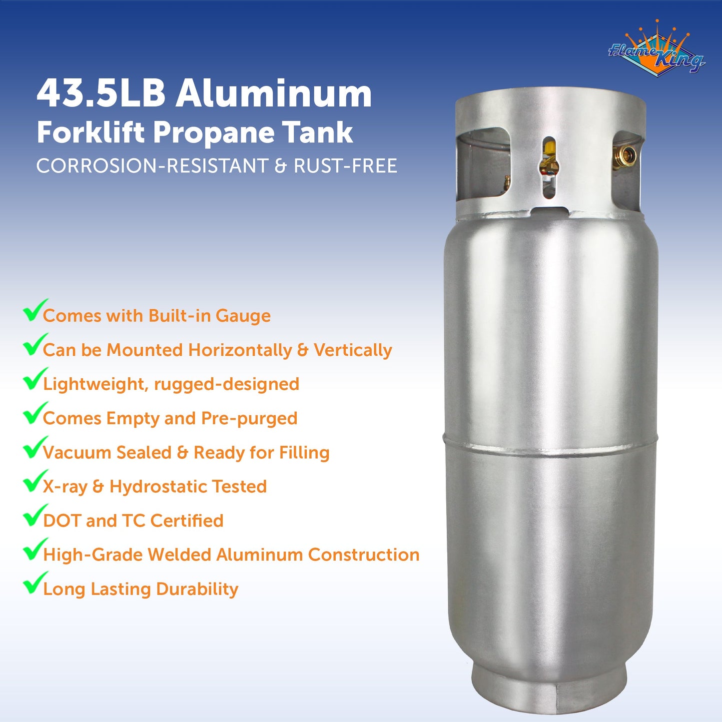 Flame King 43.5lb Aluminum Forklift Propane Tank Cylinder with Gauge