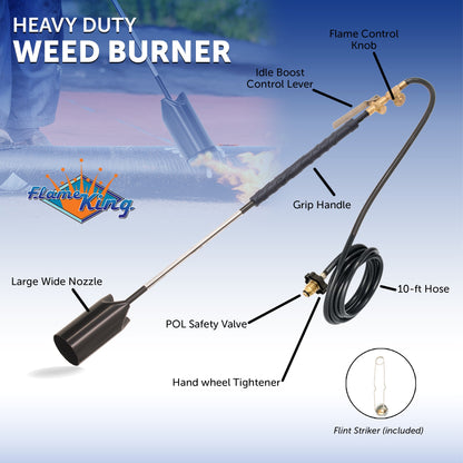 Flame King Heavy Duty Propane Torch Weed Burner 500,000 BTU with Flint Striker