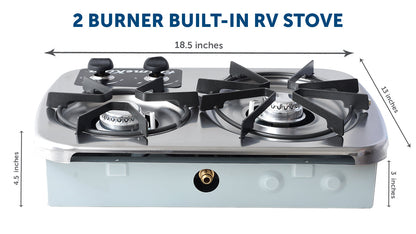 Flame King 2 Burner Built-In RV Trailer Stove with Wind Shield