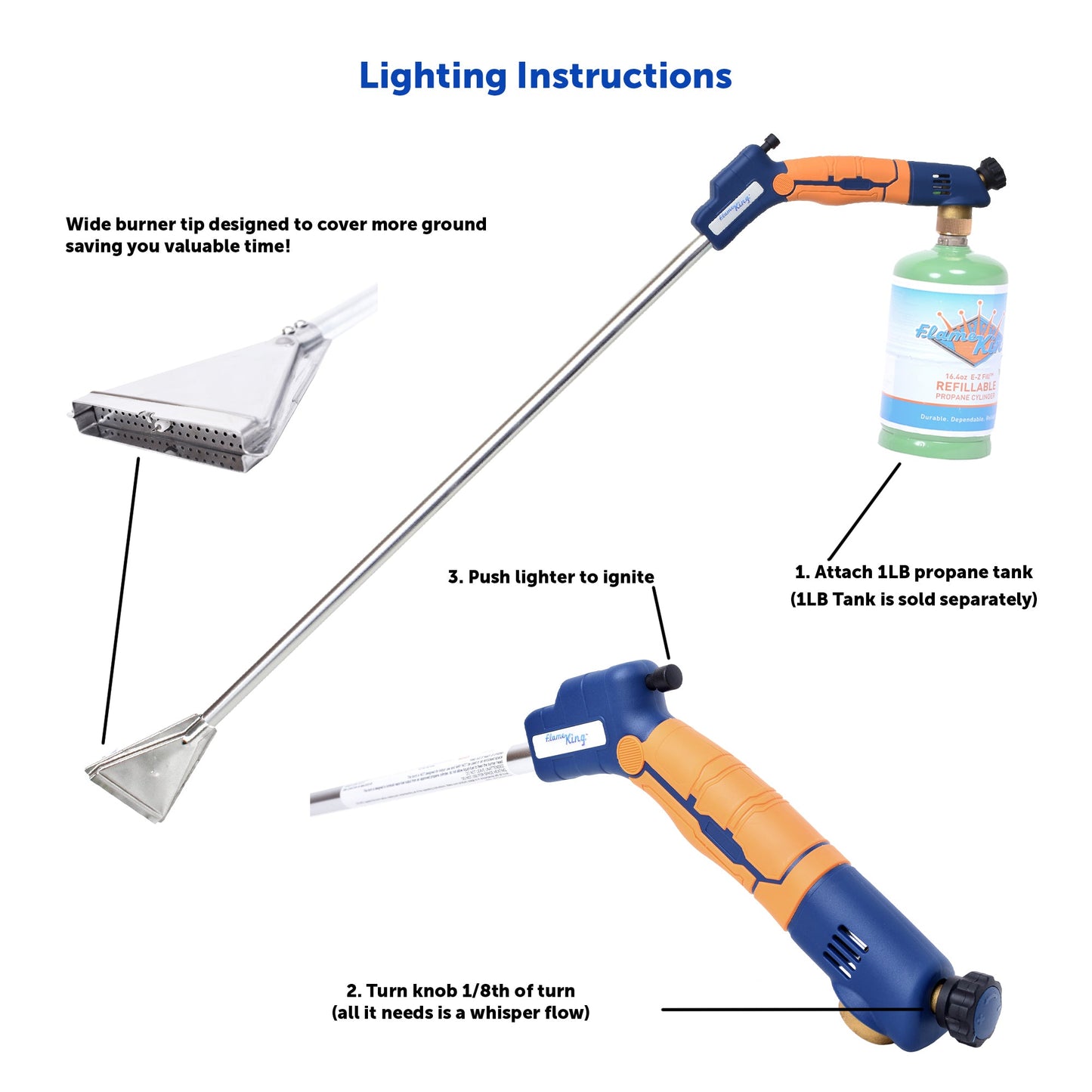 Flame King Propane Torch Wide Flame Weed Burner with Integrated Push Button Igniter