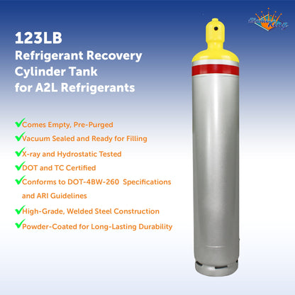 Flame King 123lb Refrigerant Cylinder Tank with Multi Valve for A2L Refrigerants