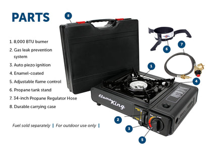 Flame King Portable Butane & Propane Gas Stove with Single Burner