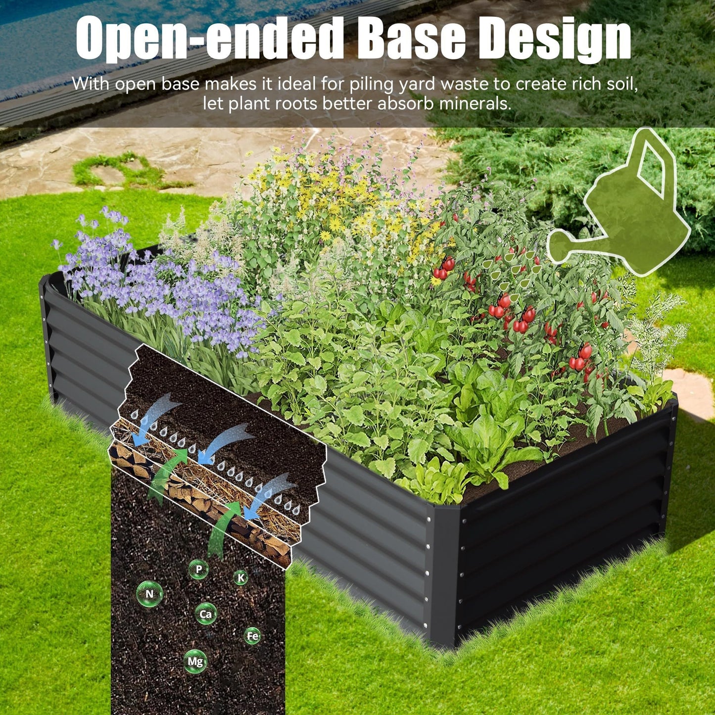 PolyTEAK Gray Galvanized Raised Garden Bed - Outdoor Planter Box for Vegetables & Flowers