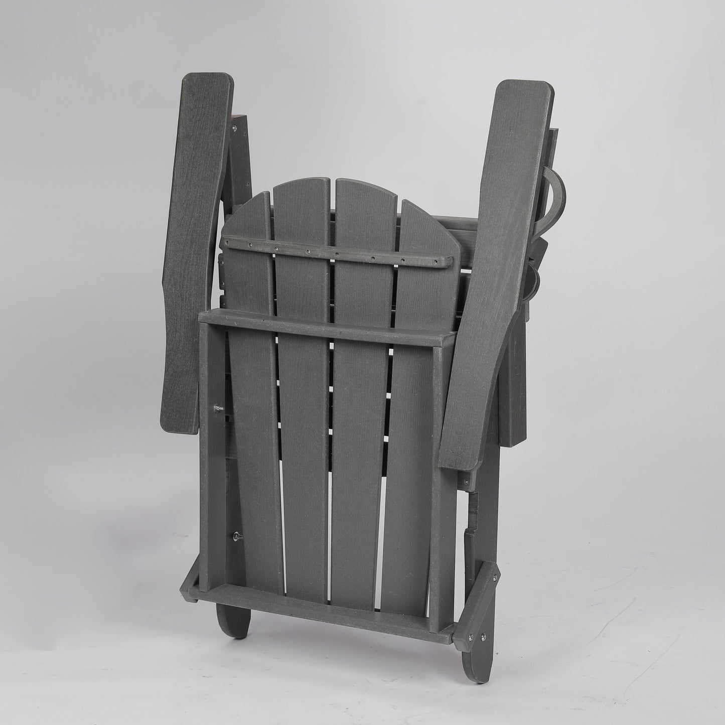 HDPE Folding Adirondack Chair with Dual Cup Holder - Composite Adirondack Chair with Wood Texture- ,Gray