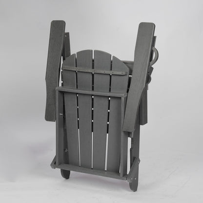 HDPE Folding Adirondack Chair with Dual Cup Holder - Composite Adirondack Chair with Wood Texture- ,Gray