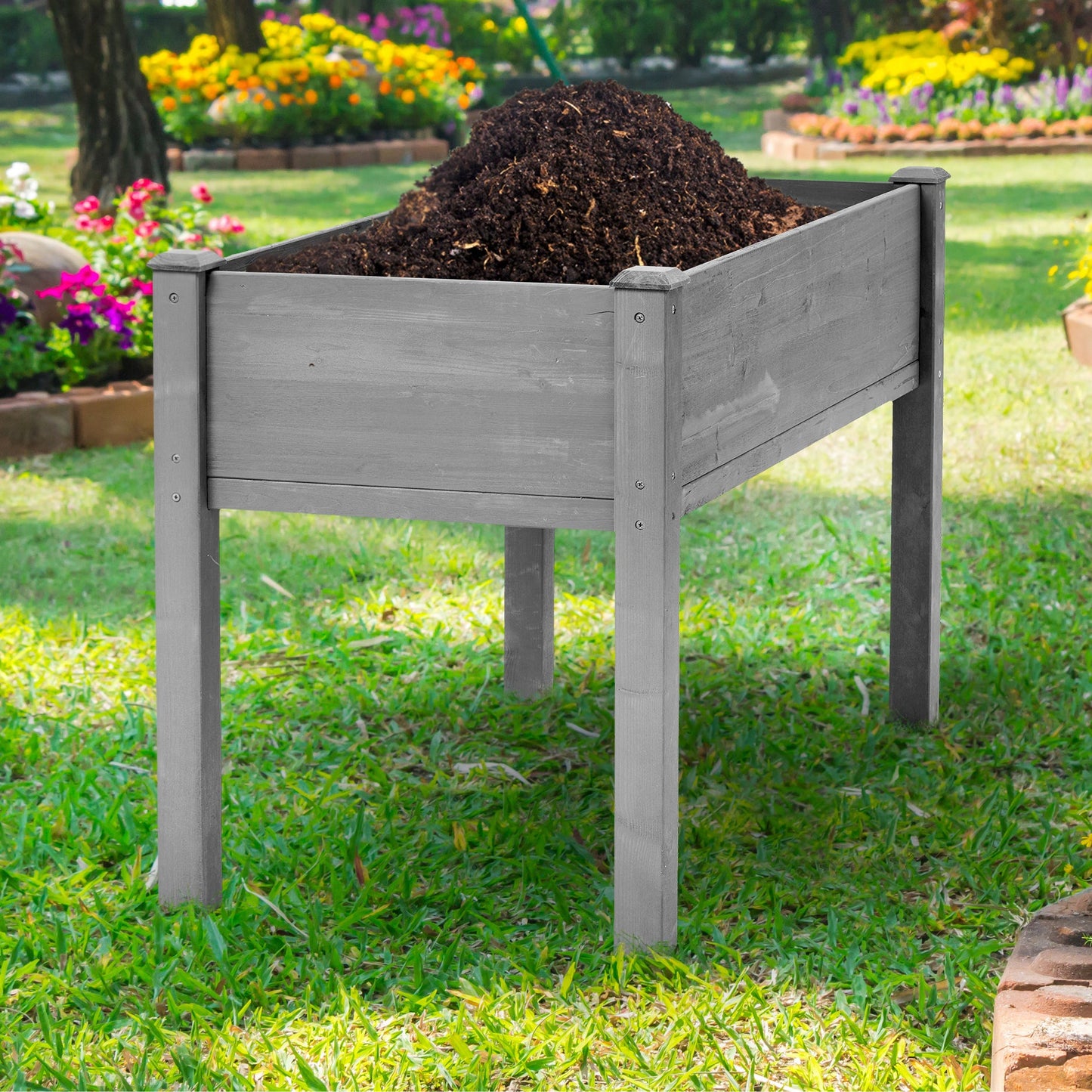 PolyTEAK Durable Raised Wooden Garden Bed with Legs for Fruits, Fruits, Vegetables, & Herbs