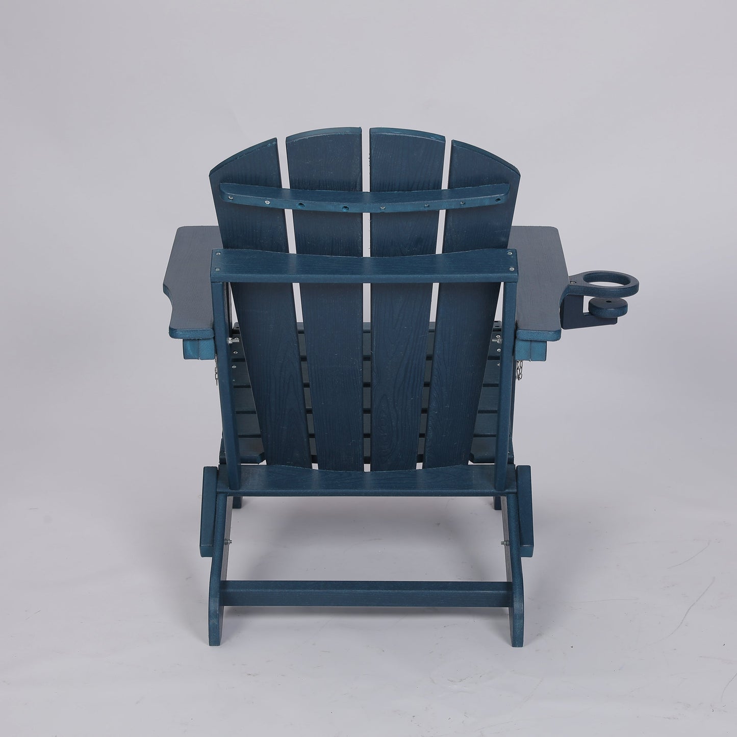 HDPE Folding Adirondack Chair with Dual Cup Holder - Composite Adirondack Chair with Wood Texture- ,Navy Blue