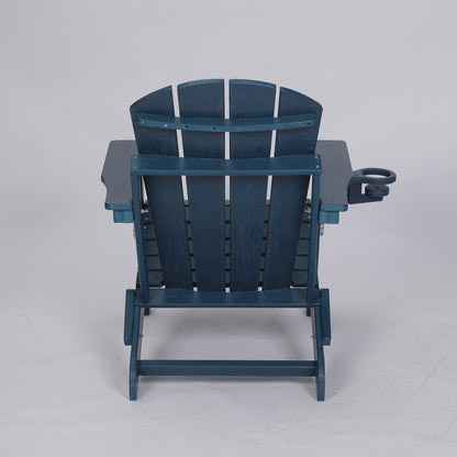 HDPE Folding Adirondack Chair with Dual Cup Holder - Composite Adirondack Chair with Wood Texture- ,Navy Blue