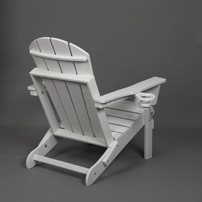 HDPE Folding Adirondack Chair with Dual Cup Holder - Composite Adirondack Chair with Wood Texture- White