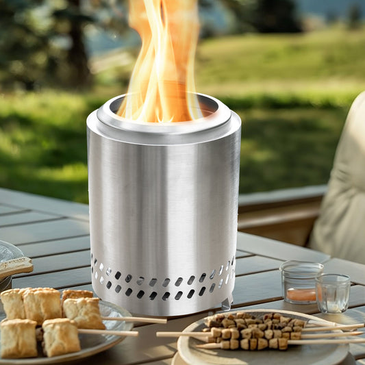 PolyTEAK Stainless Portable Smokeless Tabletop Fire Pit for Outdoor Patio, Backyard Camping, and Bonfire