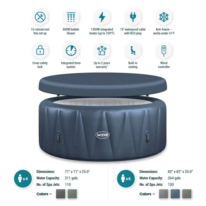 Wave Atlantic | 4/6-Person Inflatable Hot Tub | Built-In Integrated Heater