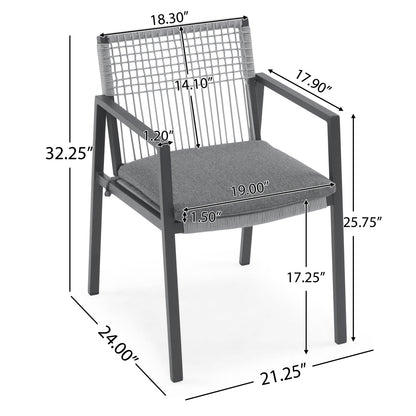 PolyTEAK Modern 7-Piece Outdoor Dining Table & Woven Back Chair Set