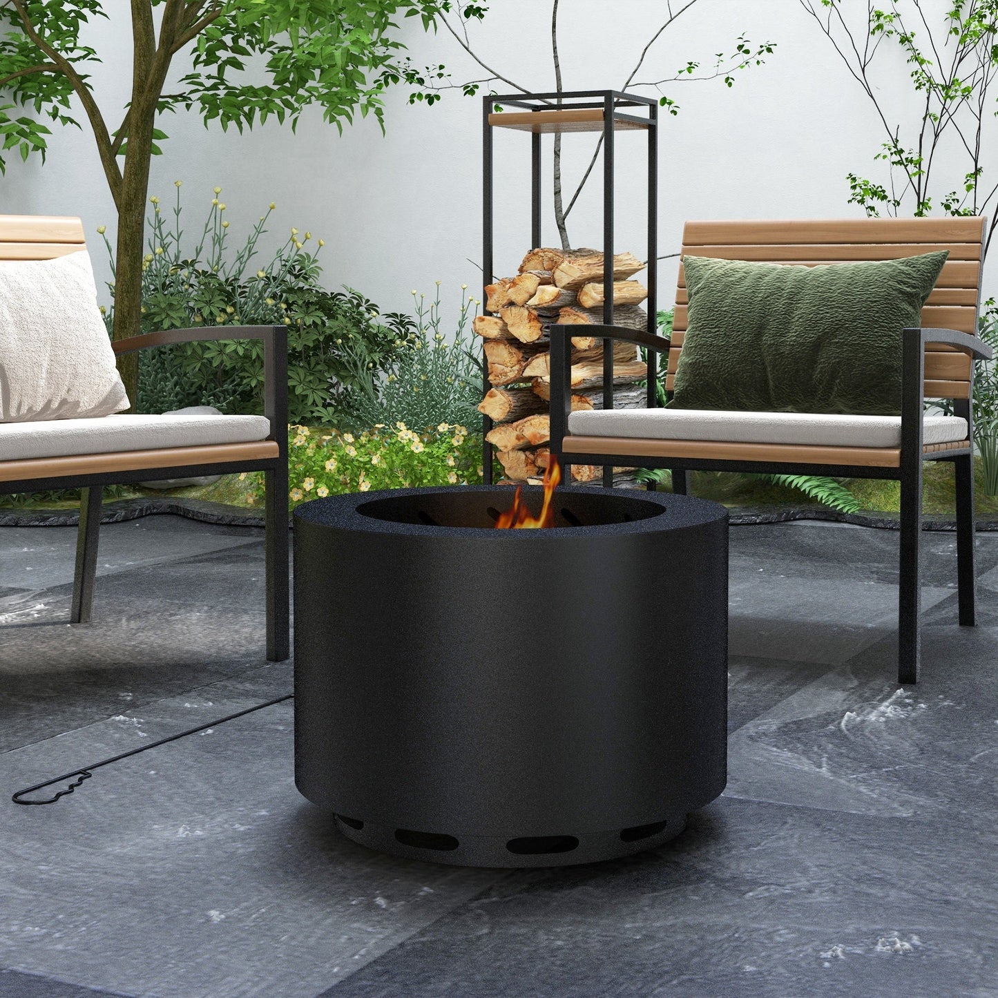 PolyTEAK Portable Stainless Smokeless Fire Pit with Poker for Campfire, Backyard Picnic, and Camping