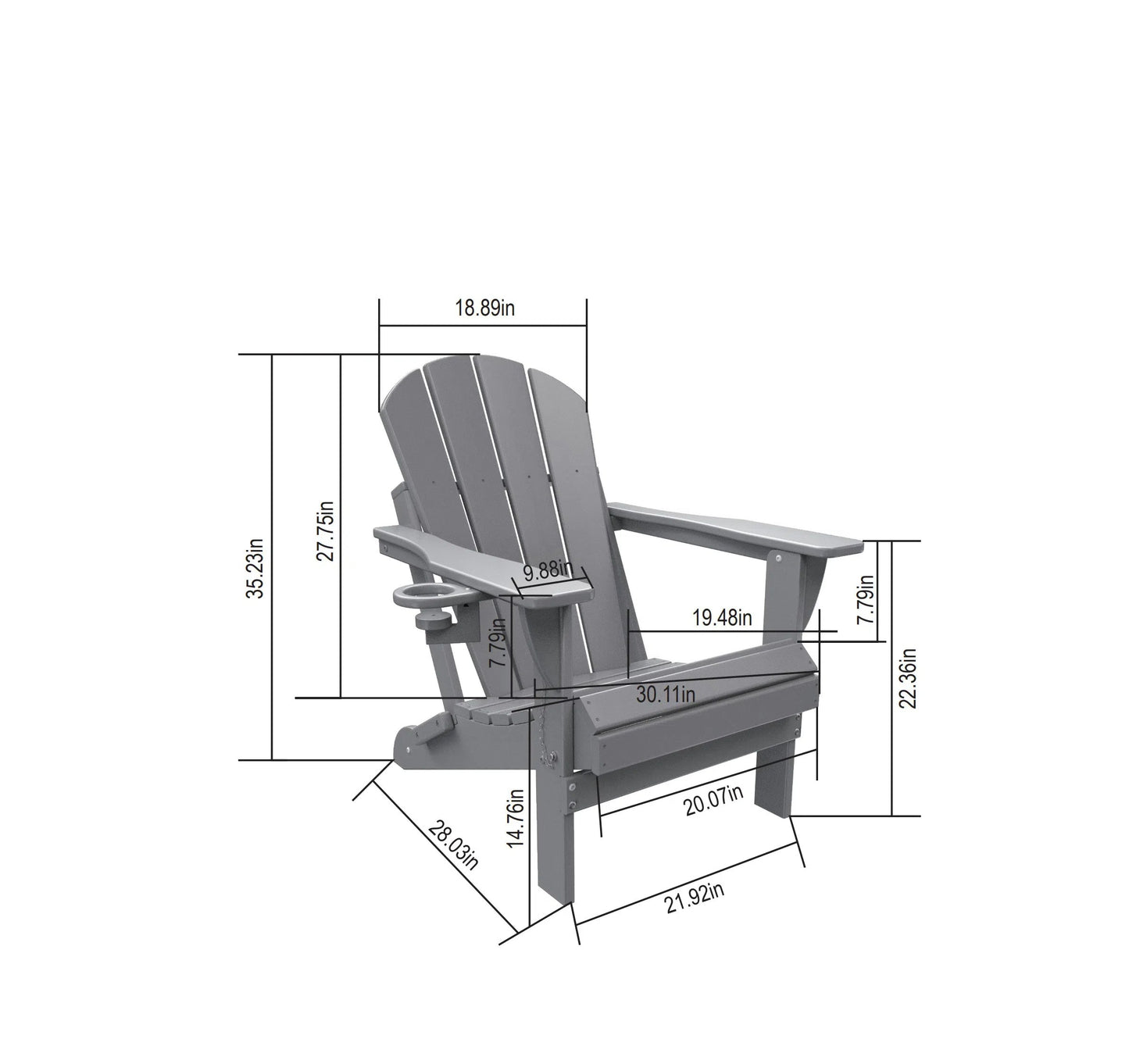 Folding Adirondack Chair with Side Table, 3-Piece Adirondack Chair Set, White (2 Chairs and 1 Table)