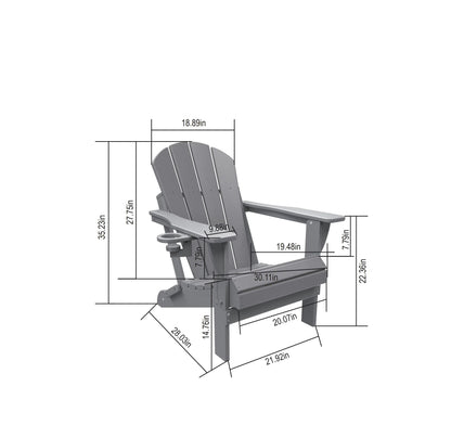 Folding Adirondack Chair with Side Table, 3-Piece Adirondack Chair Set with Wood Texture, Gray(includes 2 Chairs and 1 Table)
