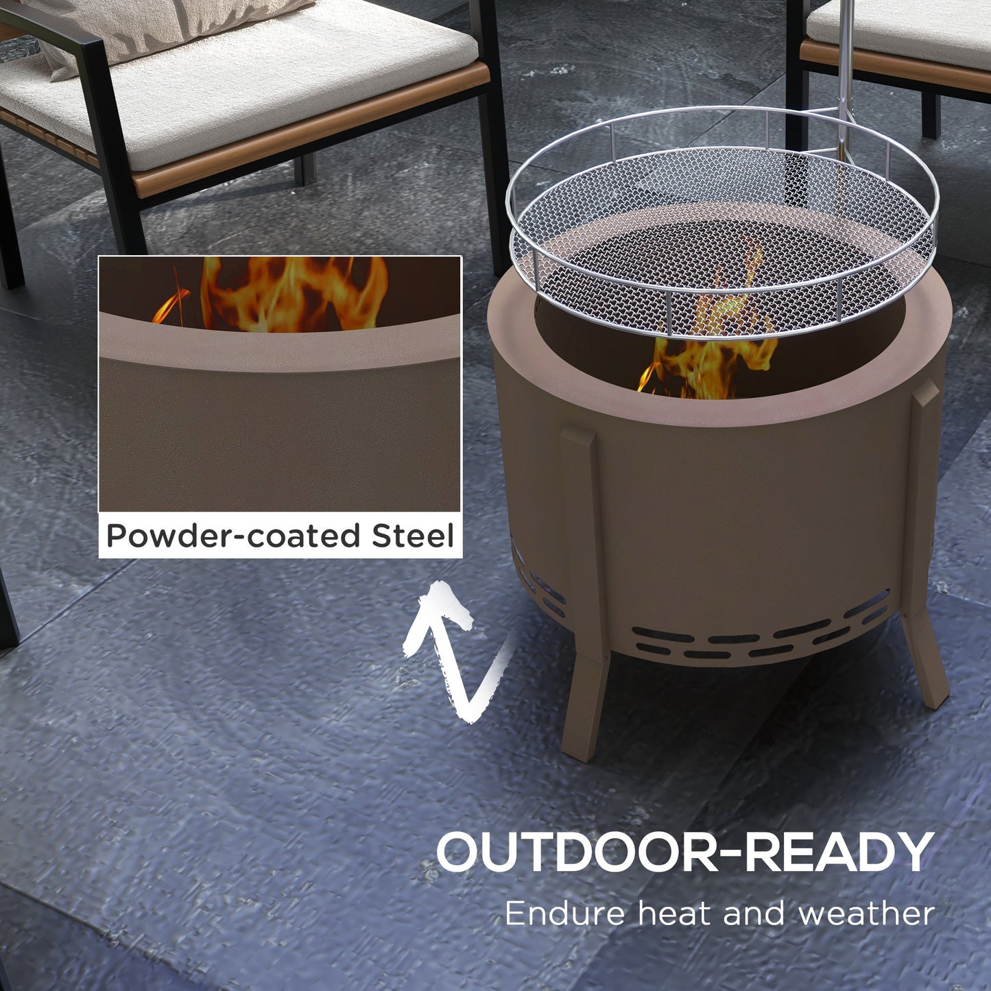 PolyTEAK 2-in-1 Portable Smokeless Fire Pit with Grill for Backyard Patio Picnic, Camping, Bonfire