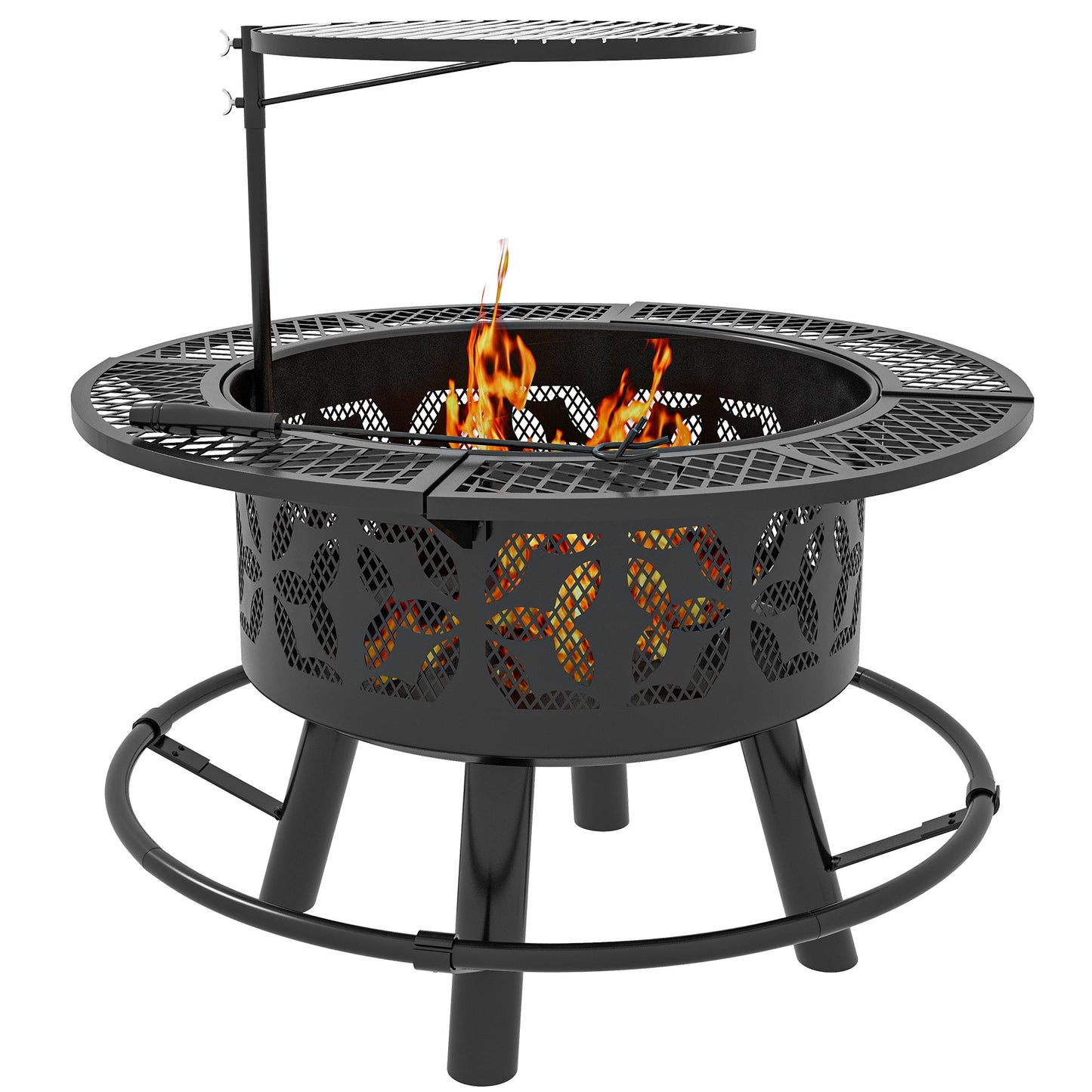 PolyTEAK 2-in-1 Black Portable Fire Pit for BBQ Grill, Camping Bonfire Stove, Backyard, Patio, Picnic