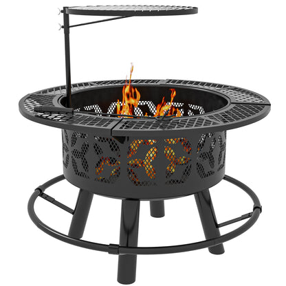 PolyTEAK 2-in-1 Black Portable Fire Pit for BBQ Grill, Camping Bonfire Stove, Backyard, Patio, Picnic