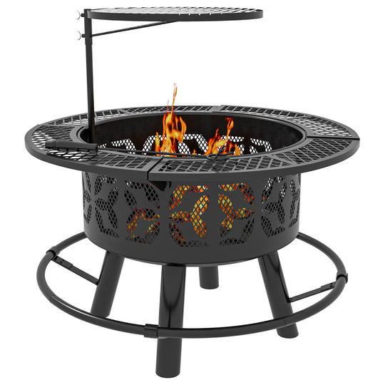 PolyTEAK 2-in-1 Black Portable Fire Pit for BBQ Grill, Camping Bonfire Stove, Backyard, Patio, Picnic