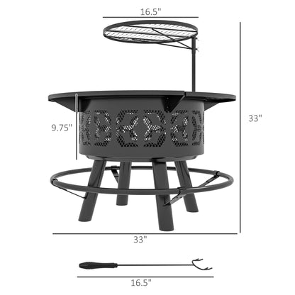 PolyTEAK 2-in-1 Black Portable Fire Pit for BBQ Grill, Camping Bonfire Stove, Backyard, Patio, Picnic