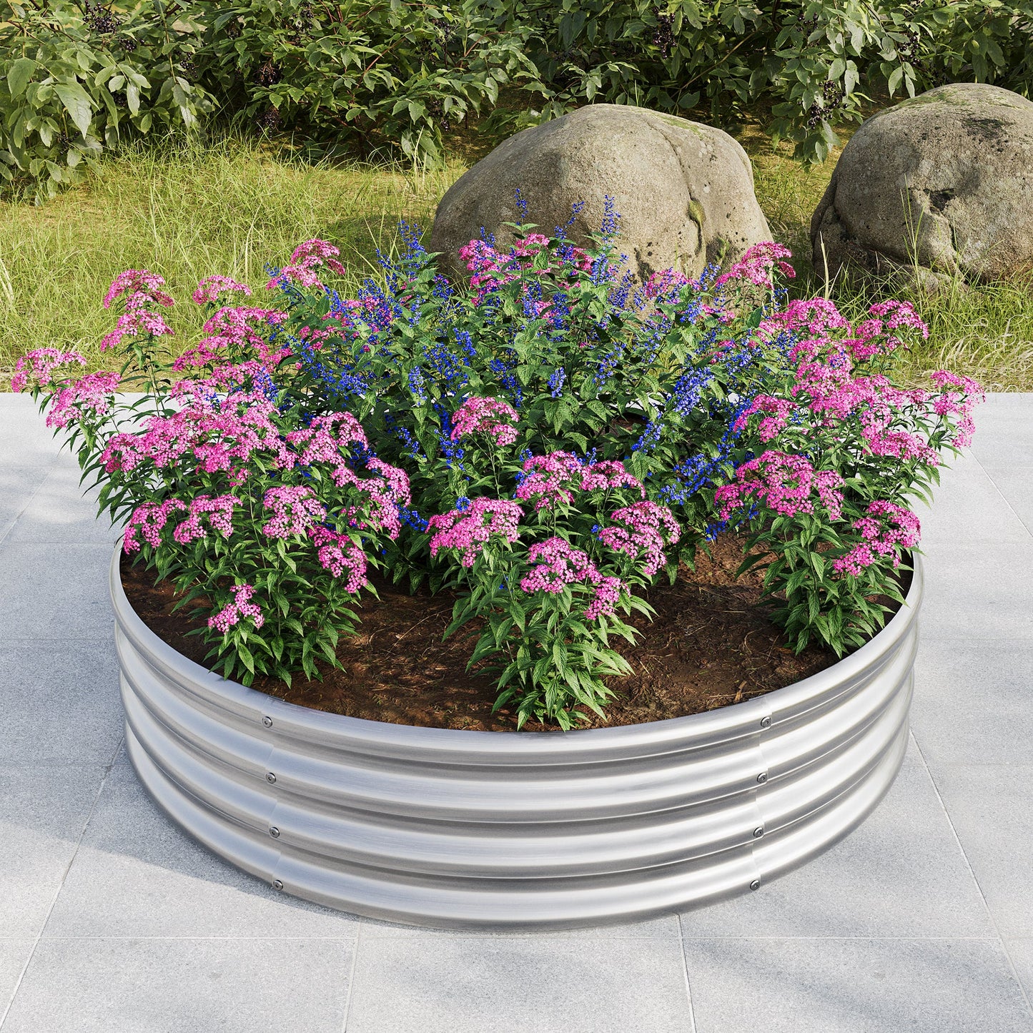 PolyTEAK Round Metal Raised Garden Bed/Planter Box Ideal for Vegetables, Fruits, Flowers, and Herbs