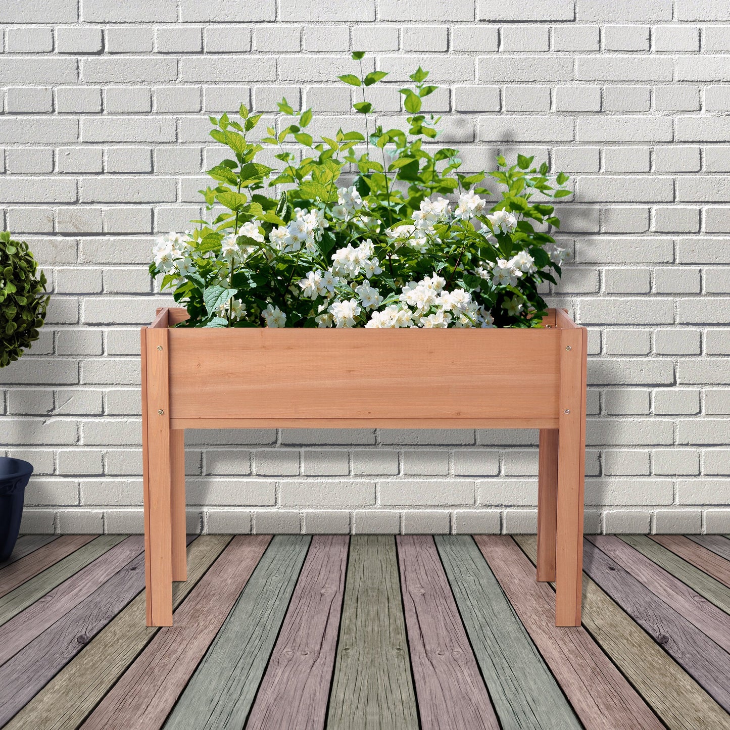 PolyTEAK Wooden Raised Garden Bed with Legs for Growing Flowers, Herbs, Fruits & Vegetables