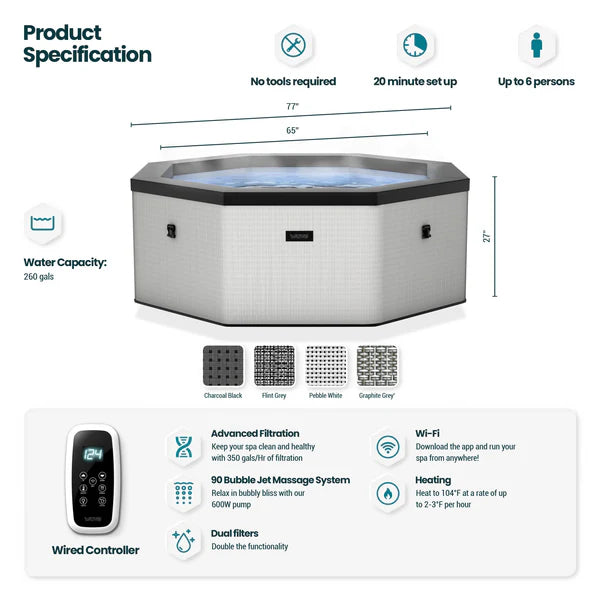 Wave Como | 6-Person Eco Foam Hot Tub | Built-In Integrated Heater