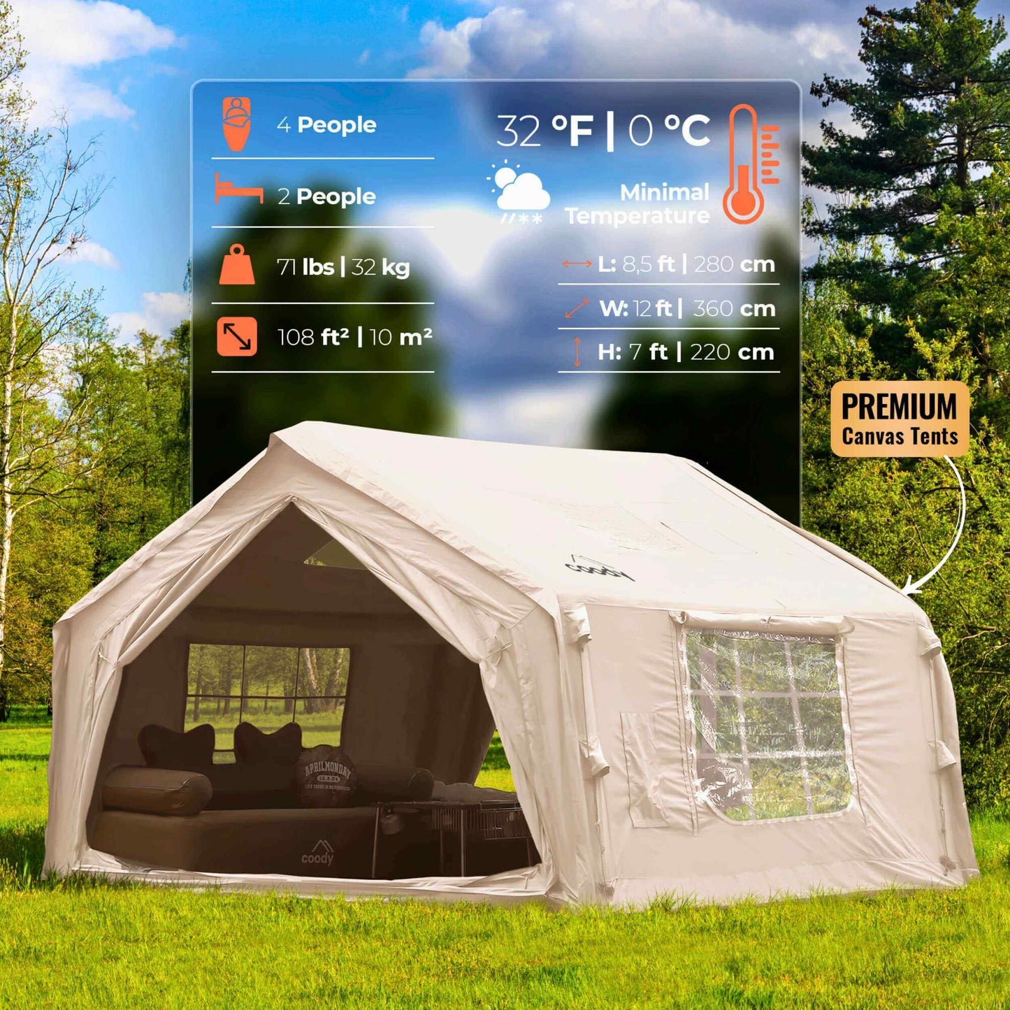 Coody 10 Beige Inflatable Tent House for Camping (2-4 Person)