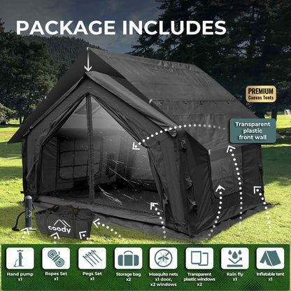 Coody 10 Black Inflatable Tent House for Camping (2-4 Person)