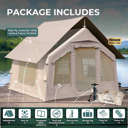 Coody 8.0 Air Tent Beige - Inflatable Tent House for Camping (1-4 Person)