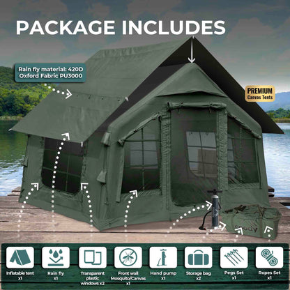 Coody 8.0 Air Tent Forest Green - Inflatable Tent House for Camping (1-4 Person)