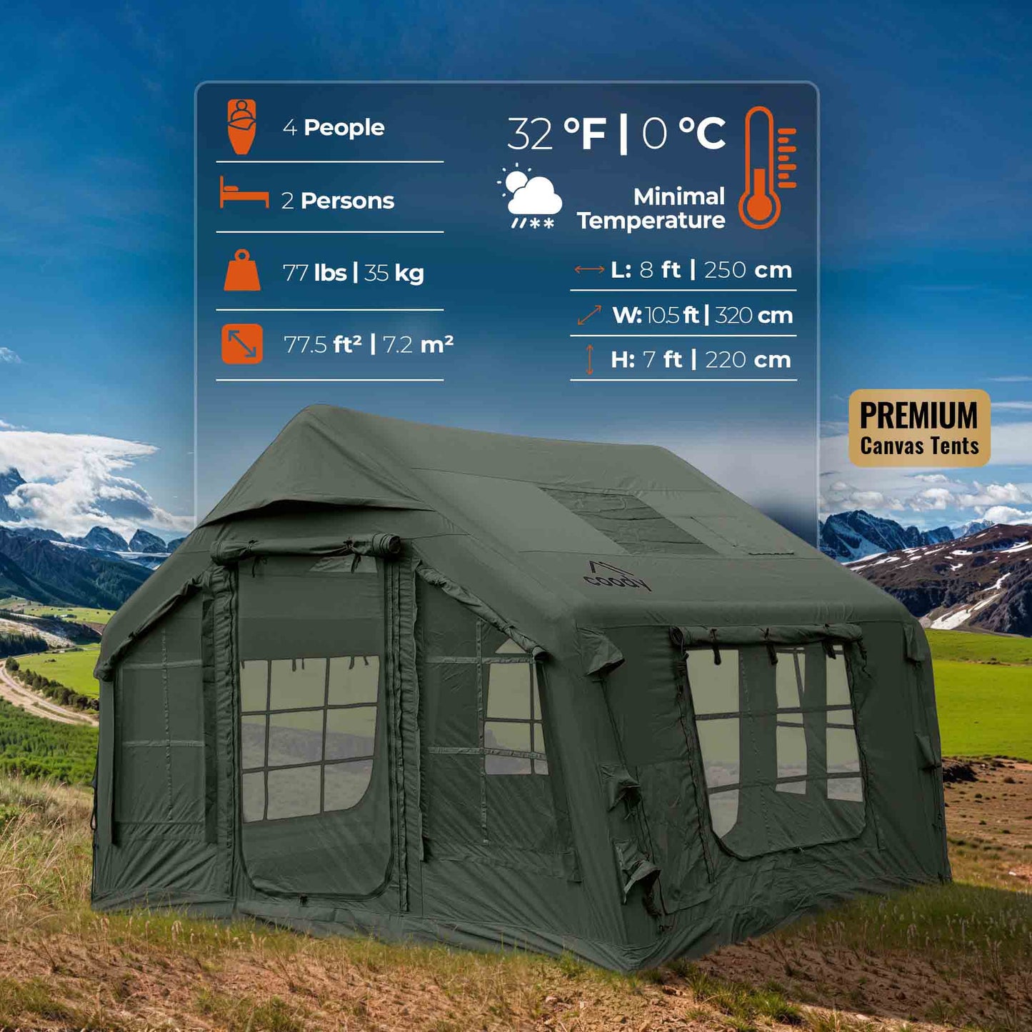 Coody 8.0 Air Tent Forest Green - Inflatable Tent House for Camping (1-4 Person)