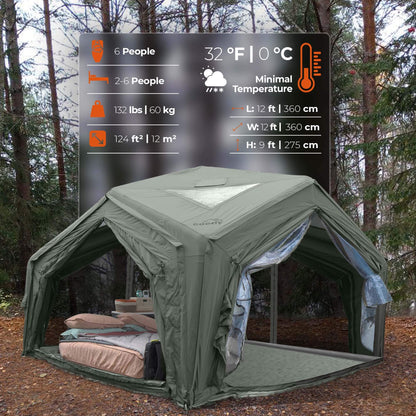 Coody AirTent Hub Shelter Forest Green Inflatable Tents for Camping (2-6 Person)