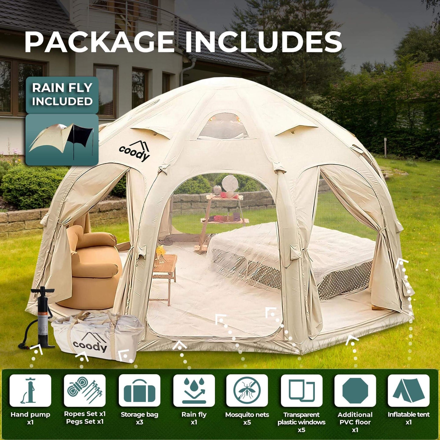 Coody Aurora Dome Beige Inflatable Shelter for 2-4 person