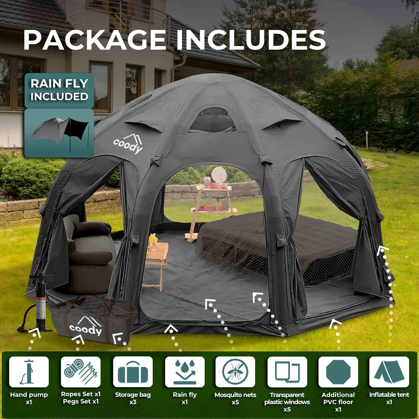 Coody Aurora Dome Black Inflatable Shelter for 2-4 person