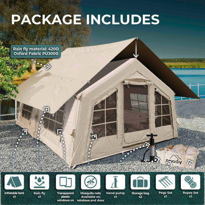 Coody Familia AirTent 13.6 Beige Inflatable Tent House for Camping (2-8 Person)