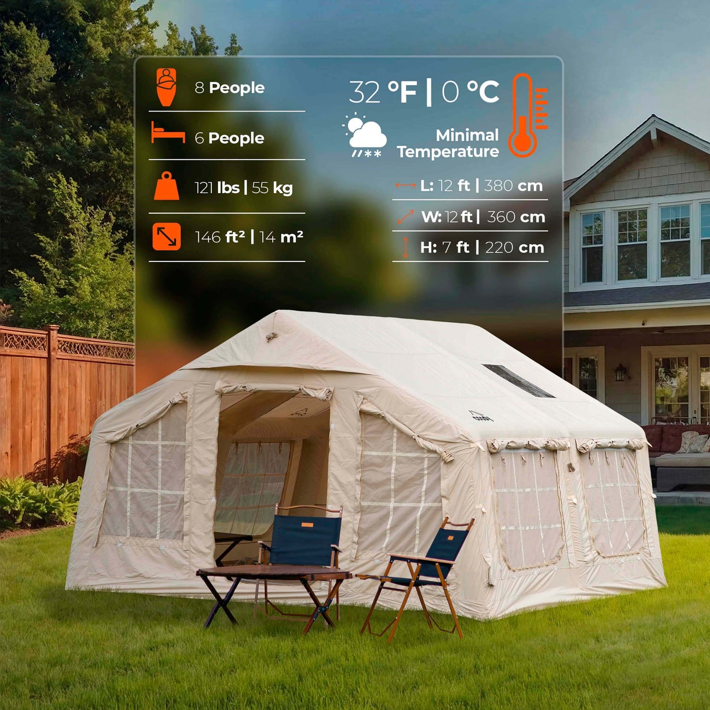 Coody Familia AirTent 13.6 Beige Inflatable Tent House for Camping (2-8 Person)