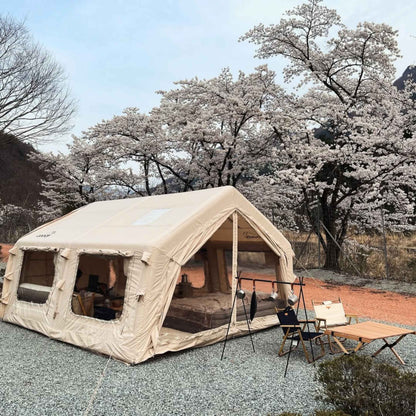 Coody Familia AirTent 13.6 Beige + Stove Caminus M - Inflatable Tents for Camping with Wood Stove