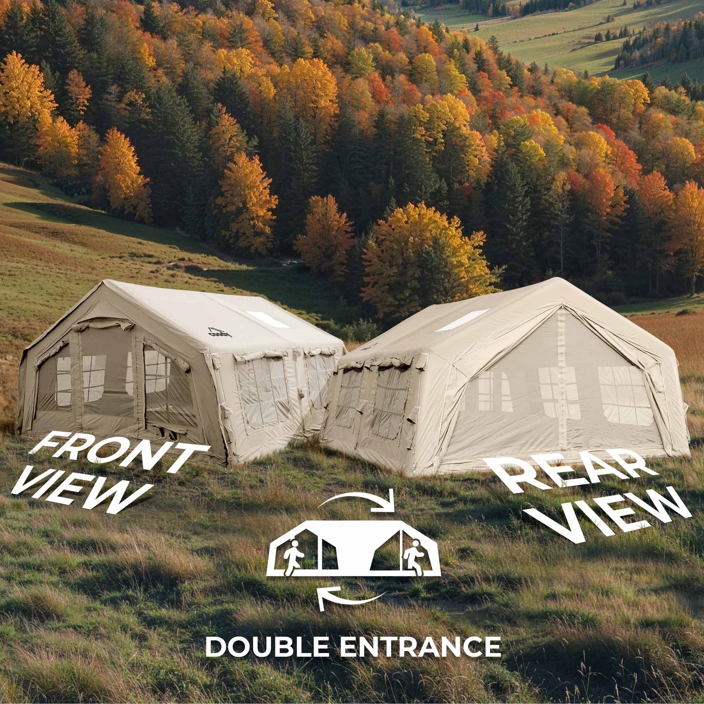 Coody Familia AirTent 13.6 Beige + Stove Caminus M - Inflatable Tents for Camping with Wood Stove