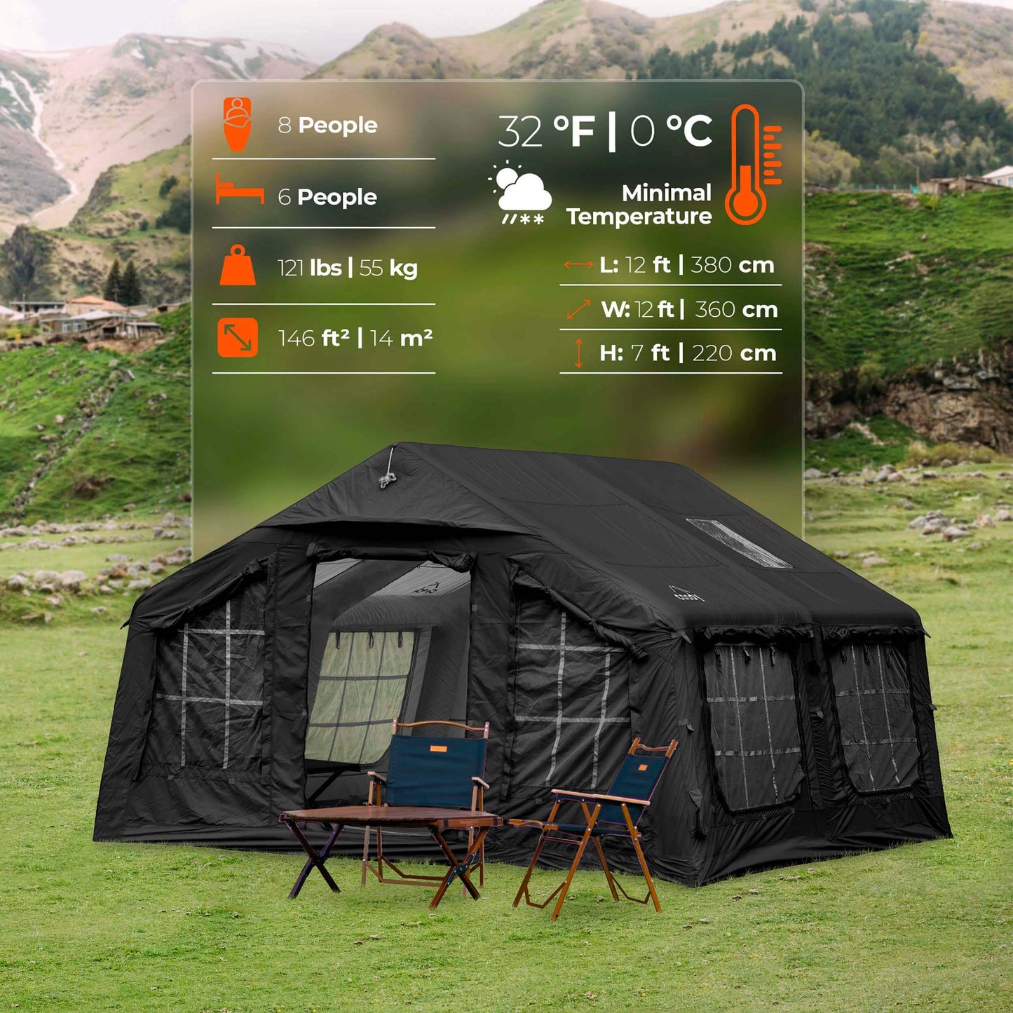 Coody Familia AirTent 13.6 Black Inflatable Tent House for Camping (2-8 Person)