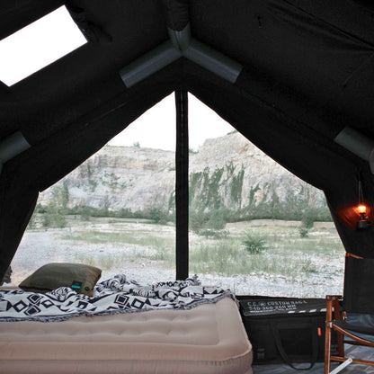 Coody Familia AirTent 13.6 Black + Stove Caminus M - Inflatable Tents for Camping with Wood Stove