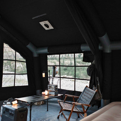 Coody Familia AirTent 13.6 Black + Stove Caminus M - Inflatable Tents for Camping with Wood Stove