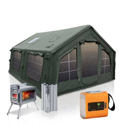 Coody Familia AirTent 13.6 Forest Green + Stove Caminus M + Electric Pump