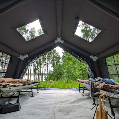 Coody Familia AirTent 17.2 Black + Stove Caminus M - Inflatable Tents for Camping with Wood Stove