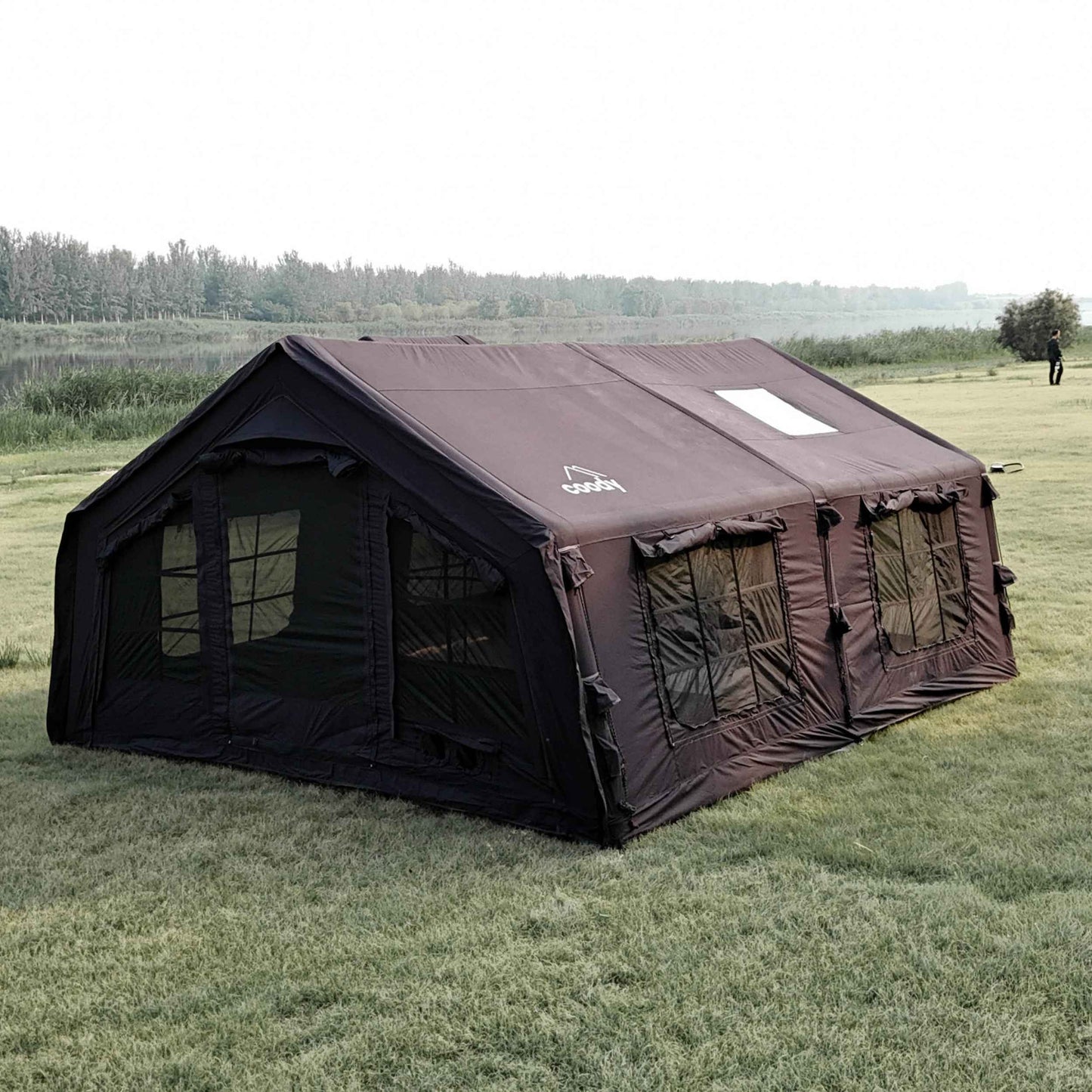 Coody Familia AirTent 17.2 Black + Stove Caminus M - Inflatable Tents for Camping with Wood Stove