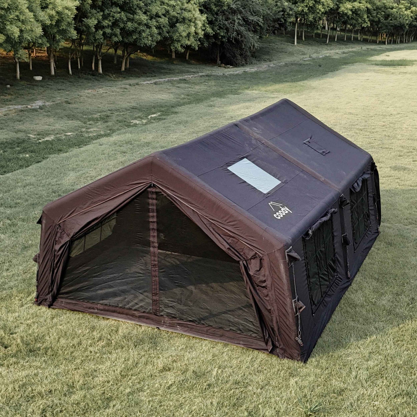 Coody Familia AirTent 17.2 Black + Stove Caminus M - Inflatable Tents for Camping with Wood Stove