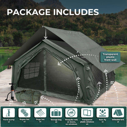 Coody Familia AirTent 17.2 Forest Green Inflatable Tent House for Camping (2-10 Person)