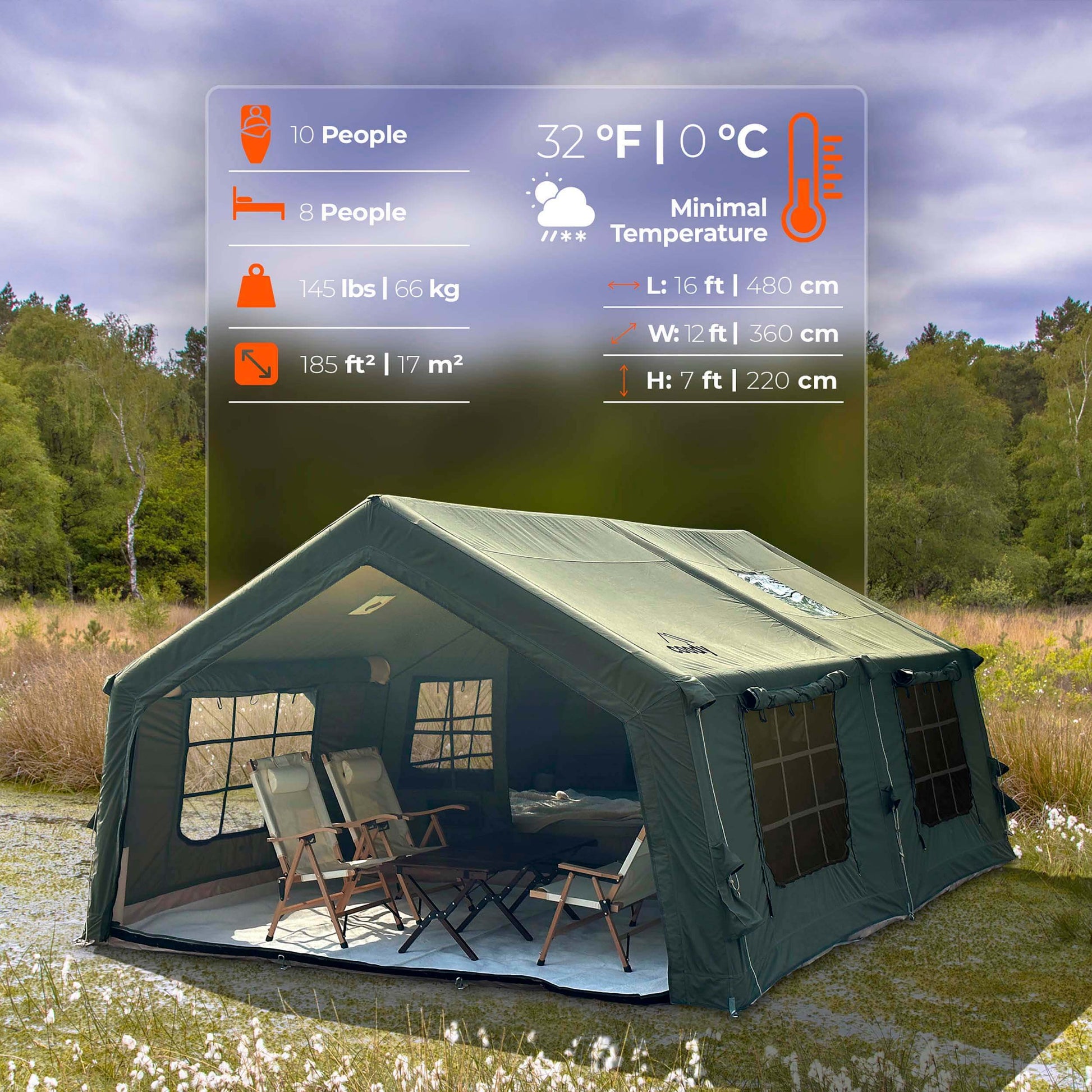 forest tent house Coody Familia AirTent 17.2 Green for Camping (2-10 Person)