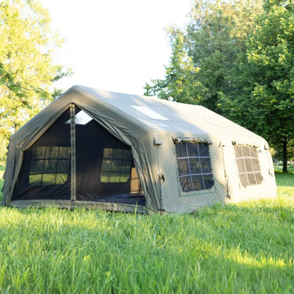 Coody Familia AirTent 17.2 Forest Green + Stove Caminus M - Inflatable Tents with Wood Stove
